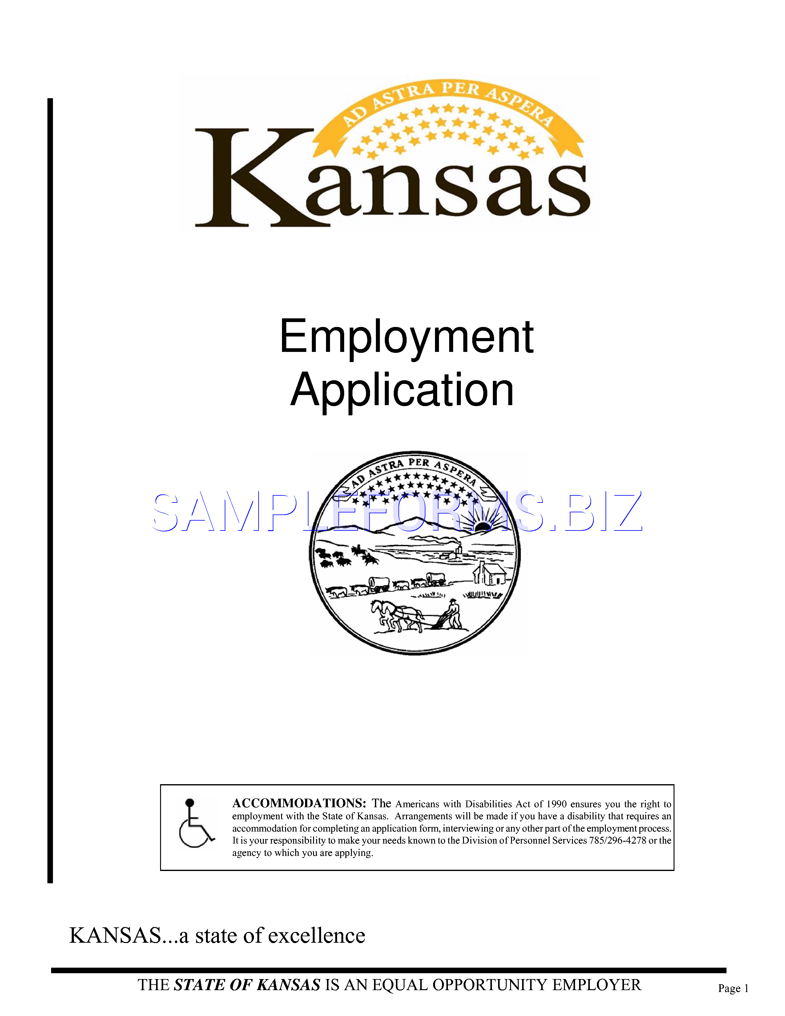 Preview free downloadable State of Kansas Employment Application in PDF (page 1)